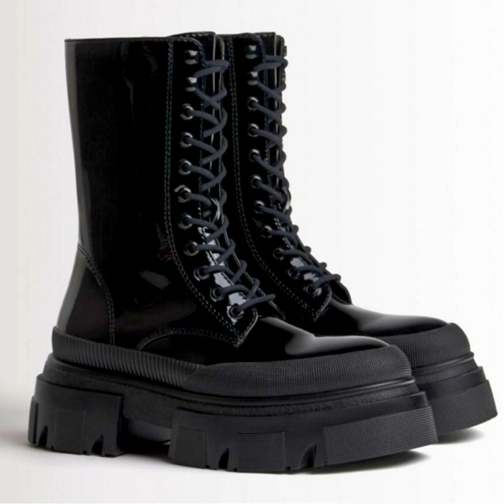 Bershka Faux patent tall ankle boots 1203/860